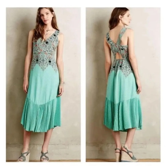 Anthropologie Dresses & Skirts - Anthropologie Maeve Canyon Creek Mint Sleeveless Pleated Midi Dress Size 8